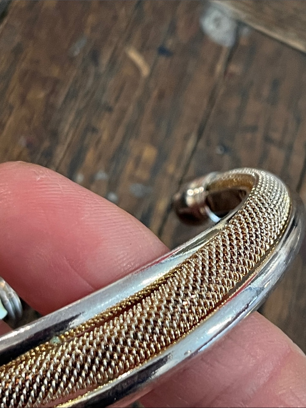 TIFFANY AND CO. 925 signed Goldmesh / Silver Mesh Cuff Bracelet - Women Jewelry - Picture 4 of 9